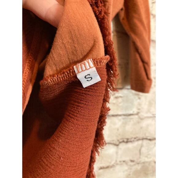 Jess & Jane Top Womens Small Rust Brown Hi Low Frayed Hem Edges Lagenlook Artsy - Picture 11 of 12